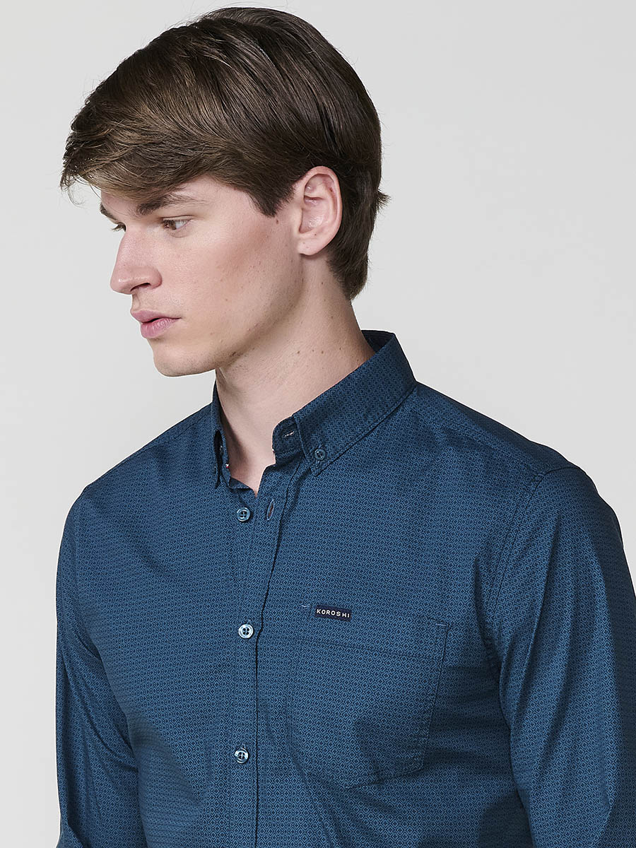 Camisa Hombre Manga Larga Micro Estampado Algodón – Koroshi 2521CL30
