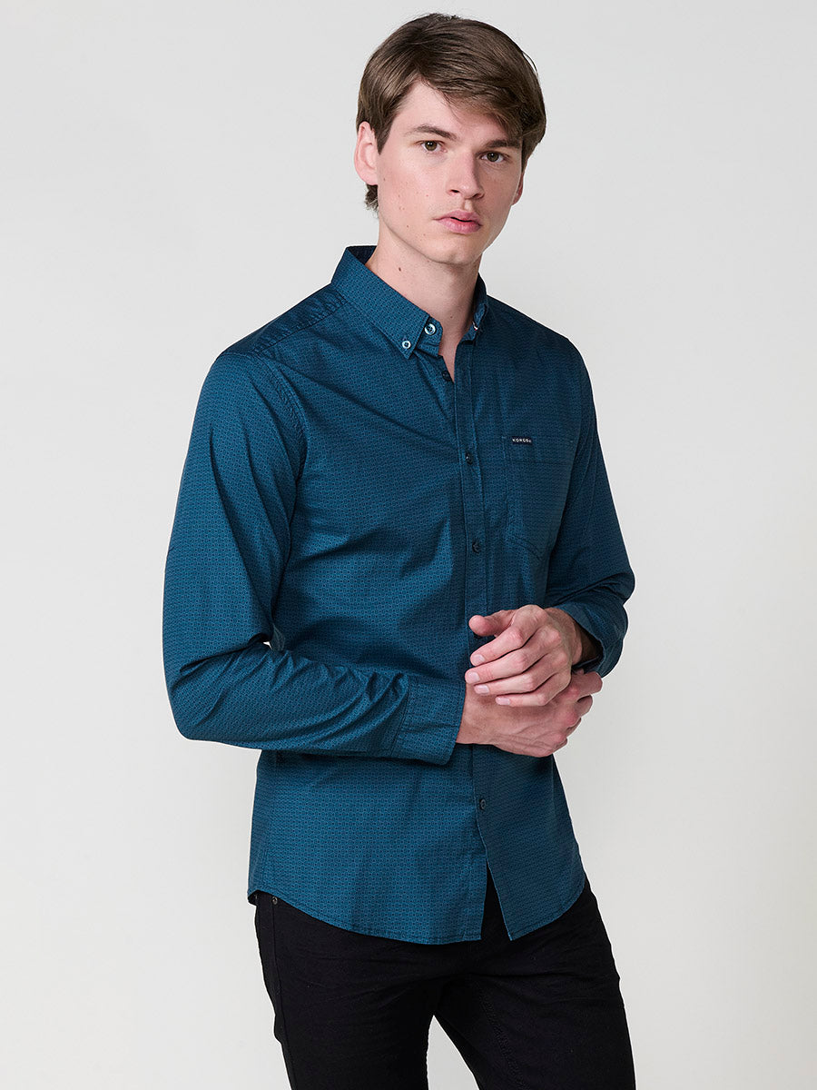 Camisa Hombre Manga Larga Micro Estampado Algodón – Koroshi 2521CL30