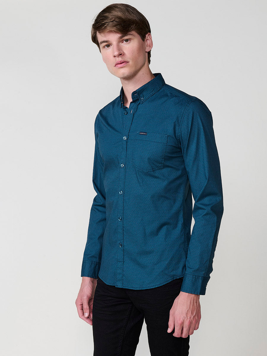 Camisa Hombre Manga Larga Micro Estampado Algodón – Koroshi 2521CL30