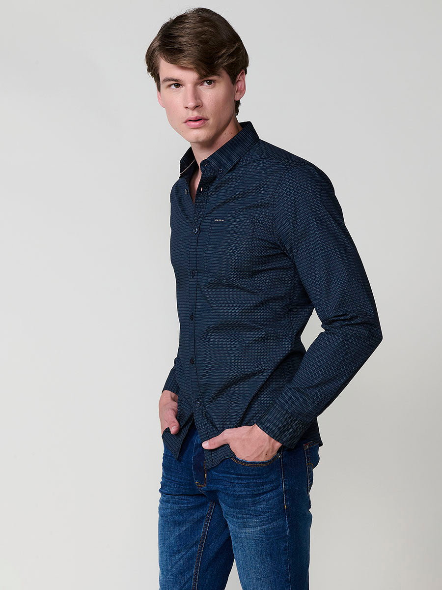 Camisa Hombre Manga Larga Micro Estampado Algodón – Koroshi 2521CL30