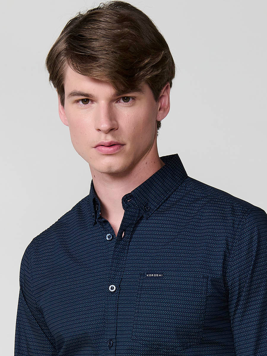 Camisa Hombre Manga Larga Micro Estampado Algodón – Koroshi 2521CL30