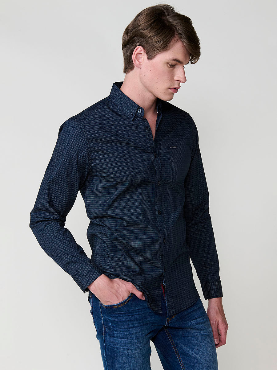 Camisa Hombre Manga Larga Micro Estampado Algodón – Koroshi 2521CL30