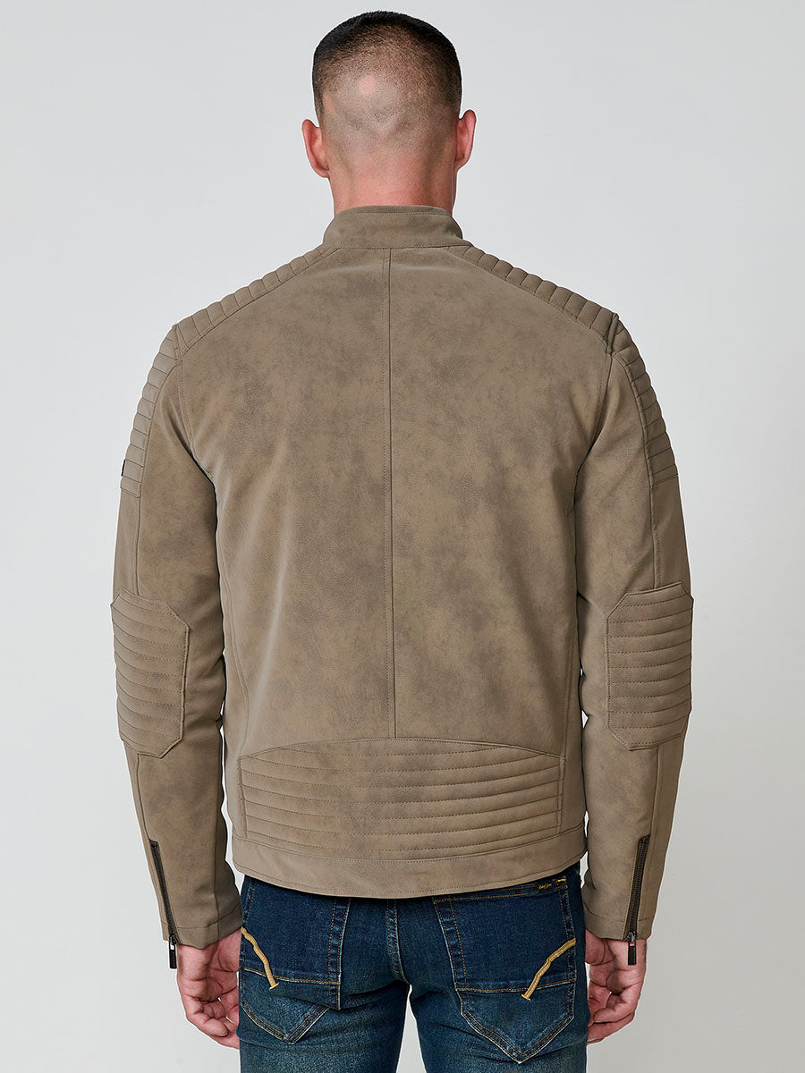 Chaqueta Biker Hombre Efecto Ante Kaki Cuello Mao – Koroshi