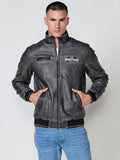 Chaqueta Efecto Piel Hombre Cuello Alto con Parches – Koroshi Gris