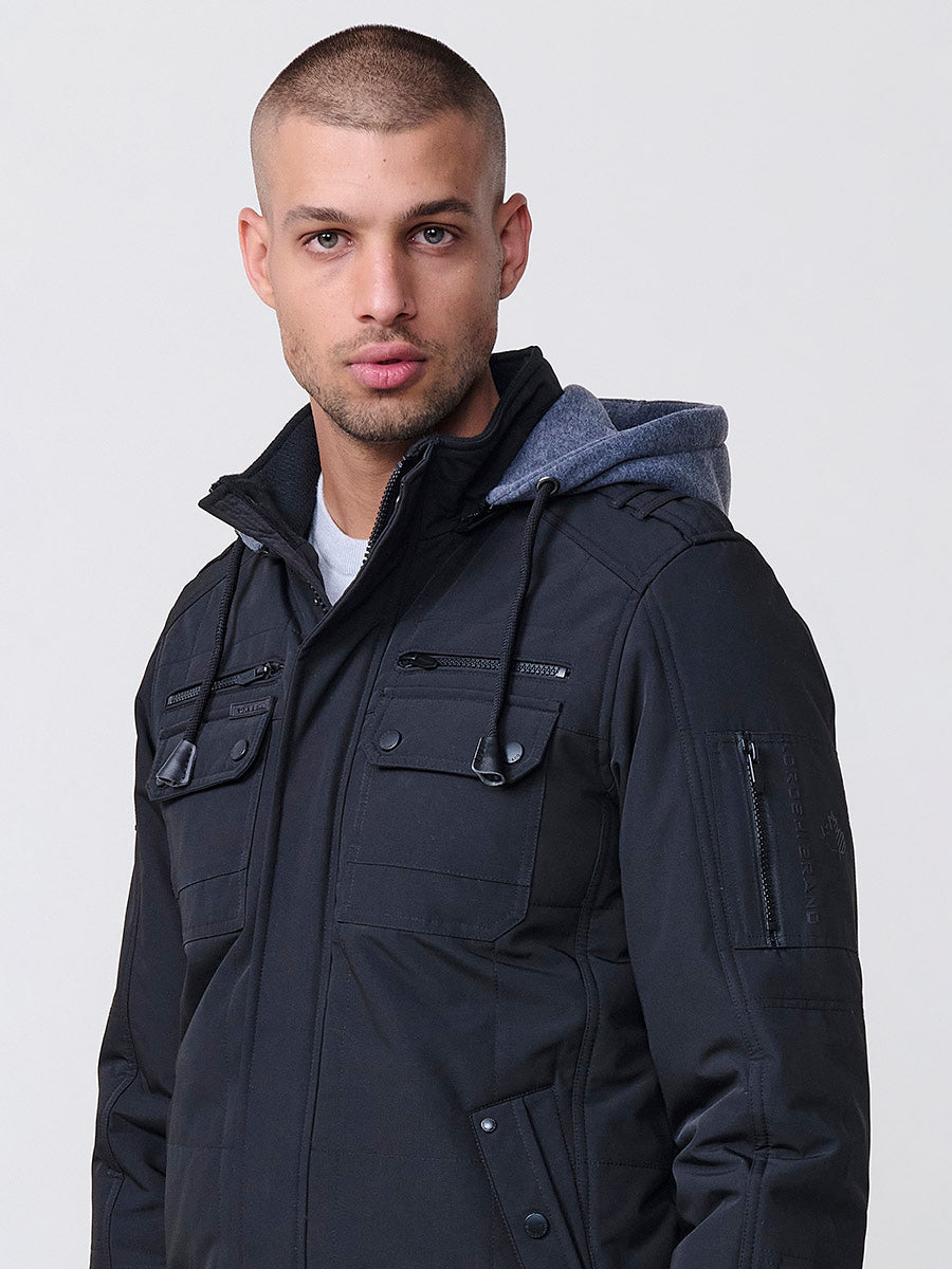 Chaqueta cazadora acolchada hombre con capucha, bolsillos y cierre cremallera.