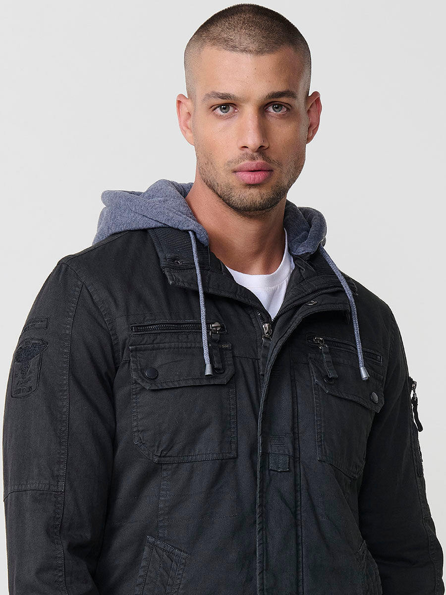 Chaqueta Cazadora Militar Hombre Algodón con Capucha – Koroshi 2521JA22