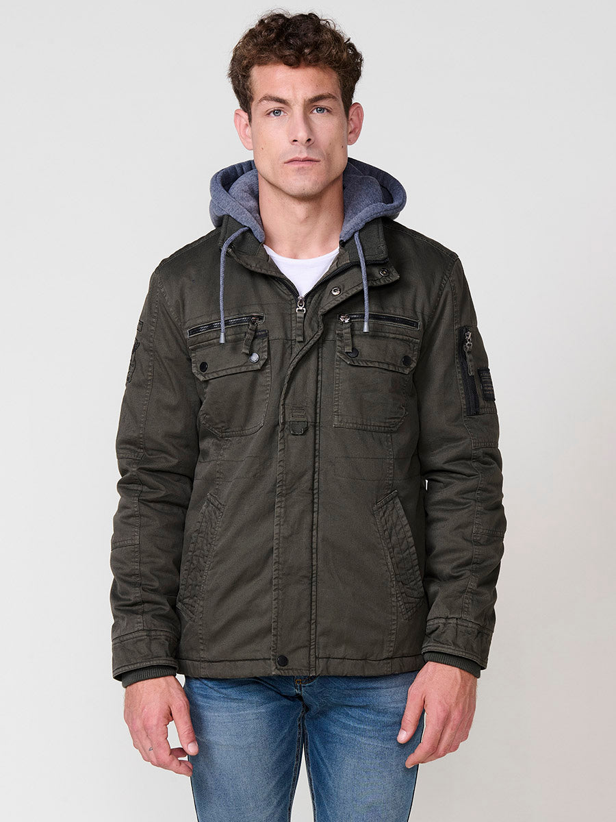 Chaqueta Cazadora Militar Hombre Algodón con Capucha – Koroshi 2521JA22