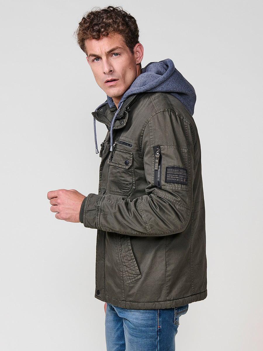 Chaqueta Cazadora Militar Hombre Algodón con Capucha – Koroshi 2521JA22