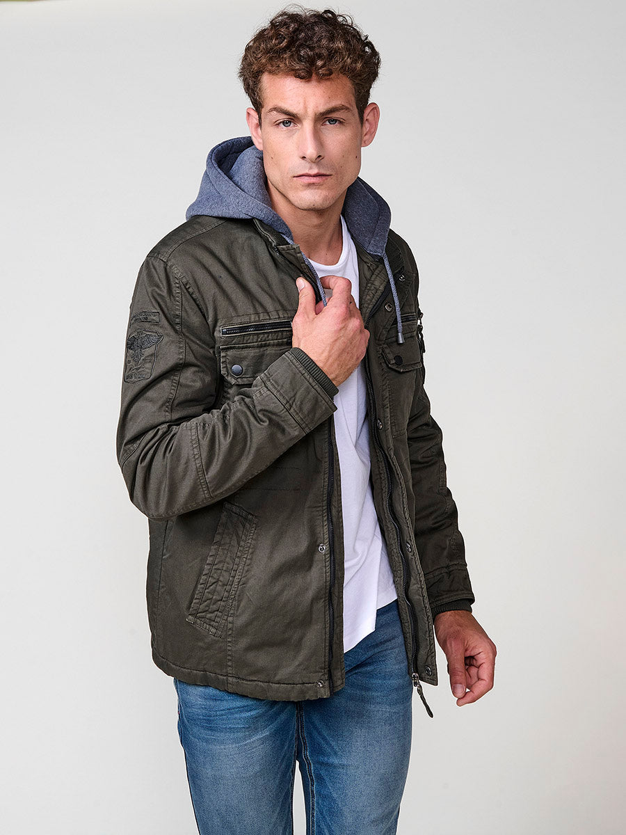 Chaqueta Cazadora Militar Hombre Algodón con Capucha – Koroshi 2521JA22