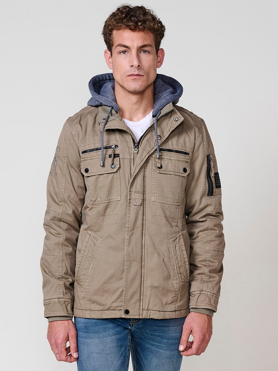 Chaqueta Cazadora Militar Hombre Algodón con Capucha – Koroshi 2521JA22