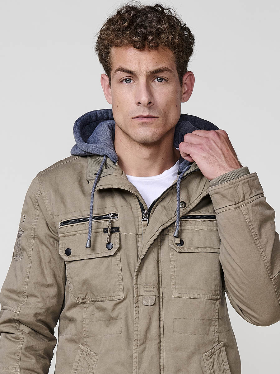 Chaqueta Cazadora Militar Hombre Algodón con Capucha – Koroshi 2521JA22