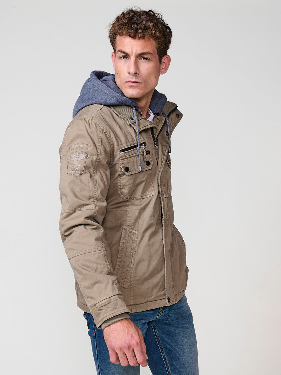 Chaqueta Cazadora Militar Hombre Algodón con Capucha – Koroshi 2521JA22