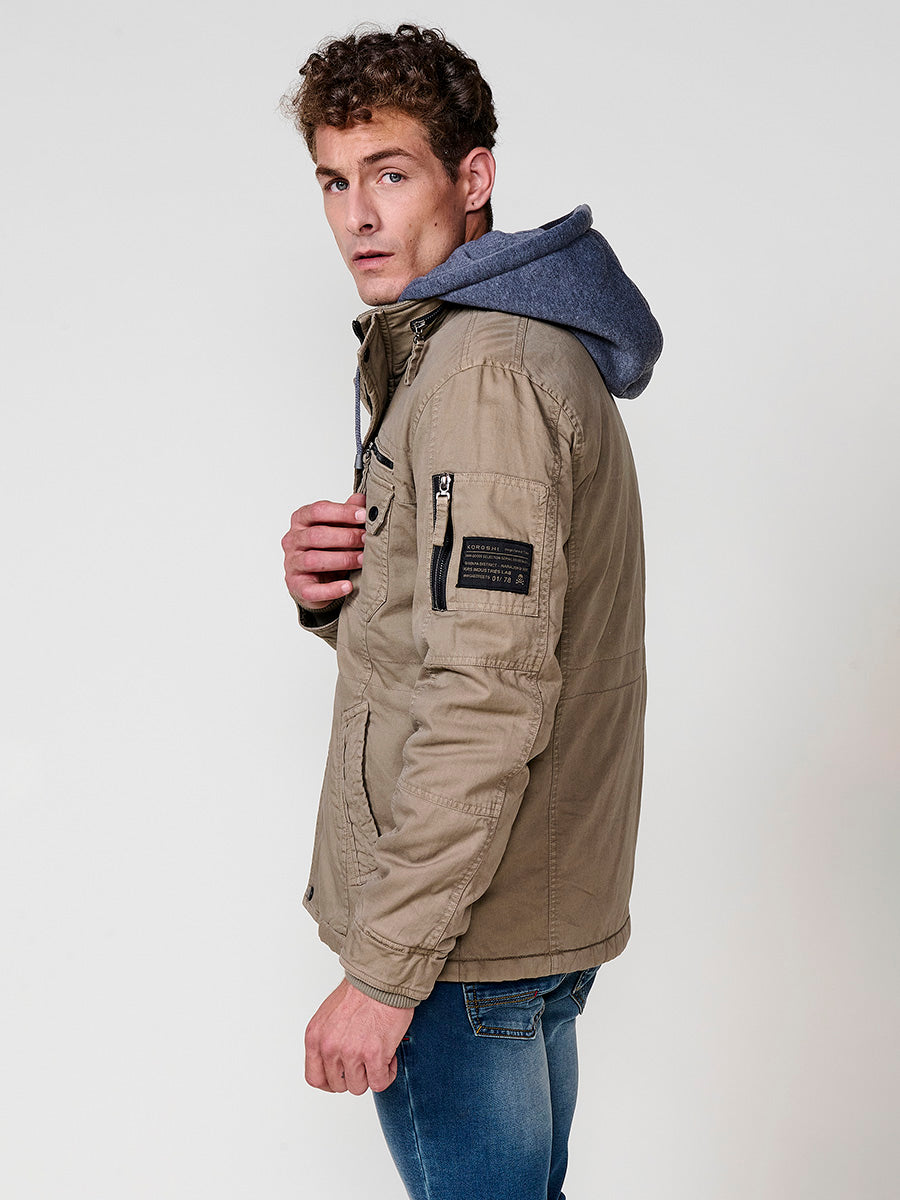 Chaqueta Cazadora Militar Hombre Algodón con Capucha – Koroshi 2521JA22