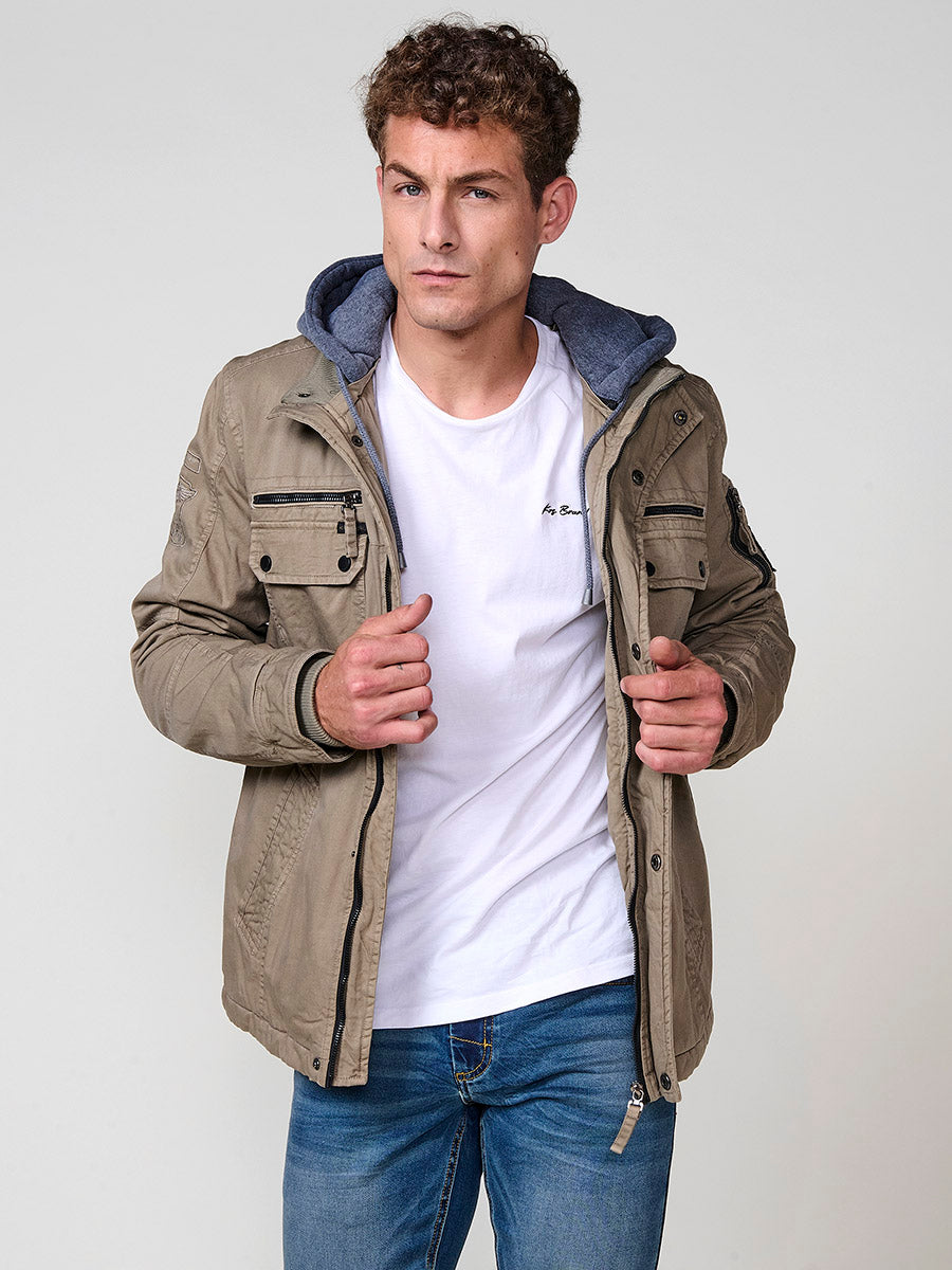 Chaqueta Cazadora Militar Hombre Algodón con Capucha – Koroshi 2521JA22