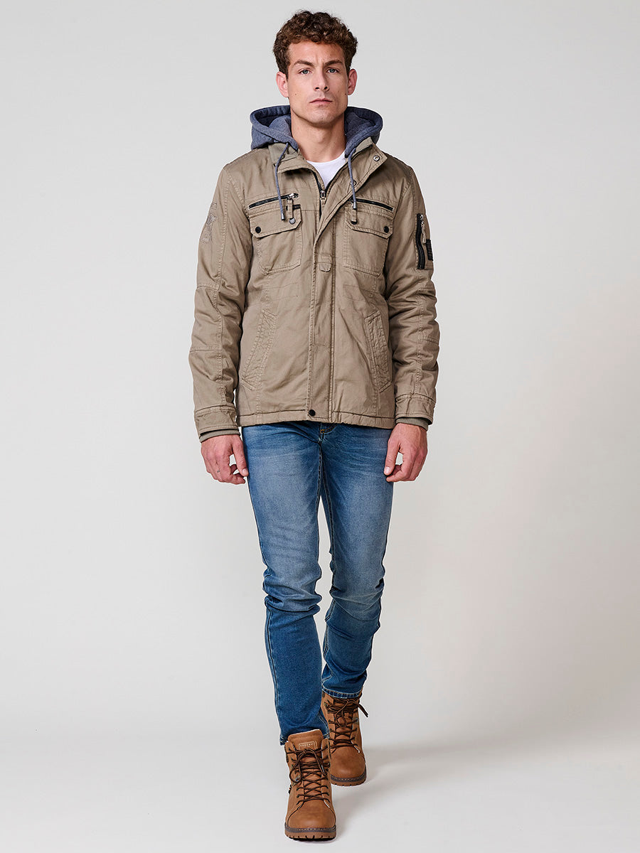 Chaqueta Cazadora Militar Hombre Algodón con Capucha – Koroshi 2521JA22