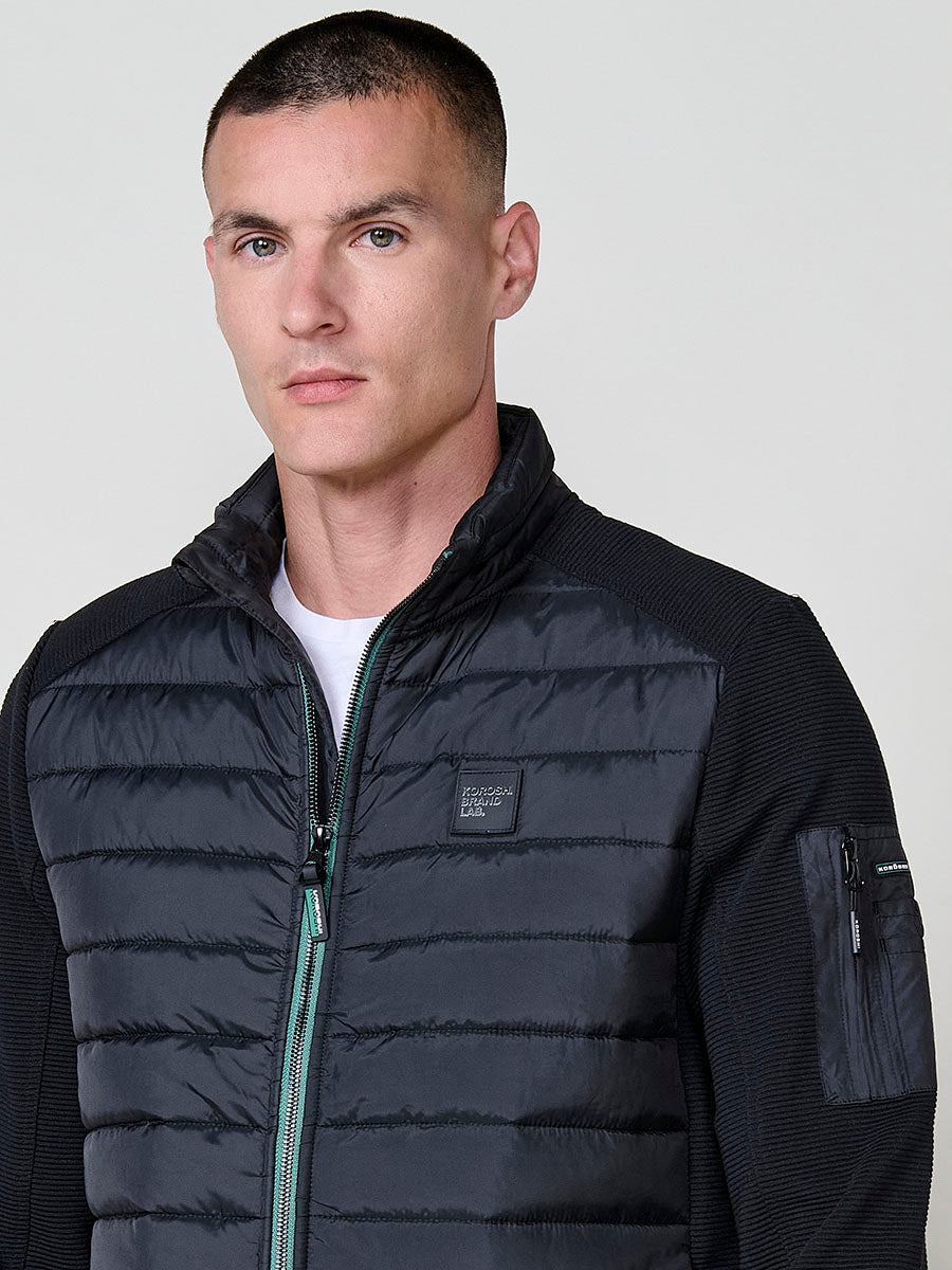 Chaqueta Acolchada Hombre Combinada con Punto – Koroshi Negro