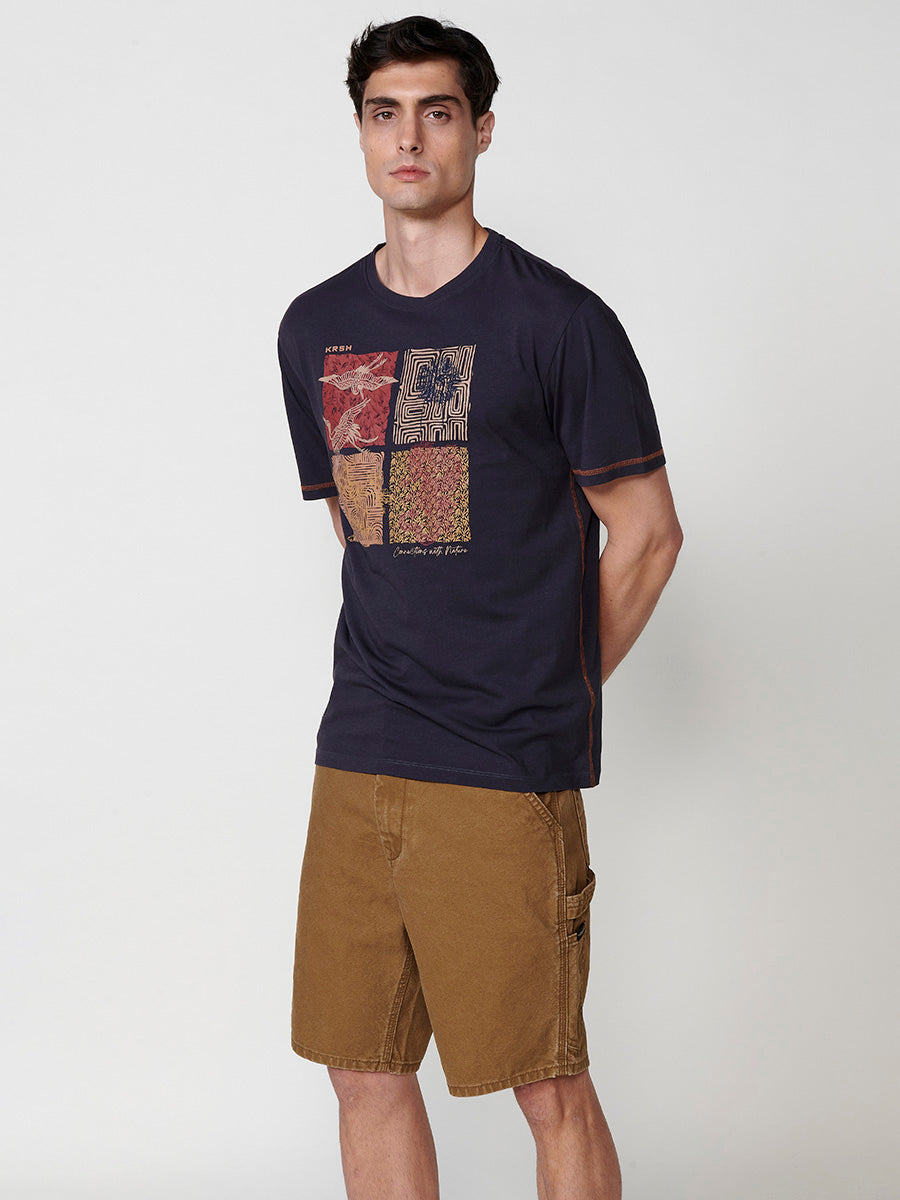 Camiseta Hombre Manga Corta Estampado Frontal – Koroshi Azul Marino