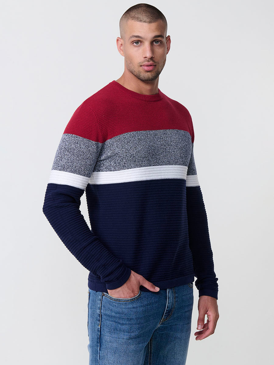 Jersey Punto Hombre Rayas Color Block Cuello Redondo – Koroshi 2521TR13