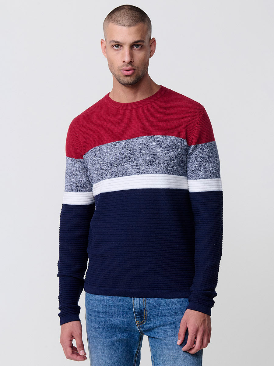 Jersey Punto Hombre Rayas Color Block Cuello Redondo – Koroshi 2521TR13