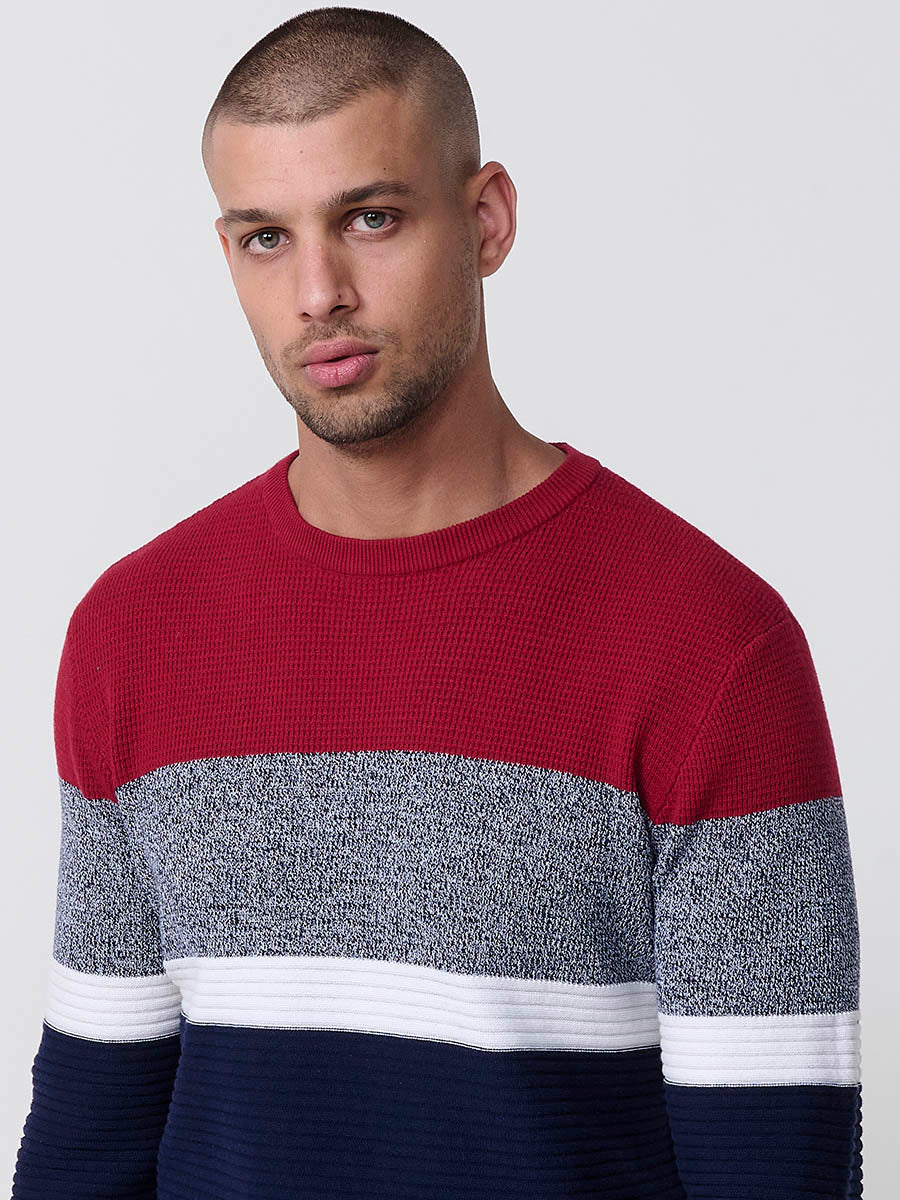 Jersey Punto Hombre Rayas Color Block Cuello Redondo – Koroshi 2521TR13
