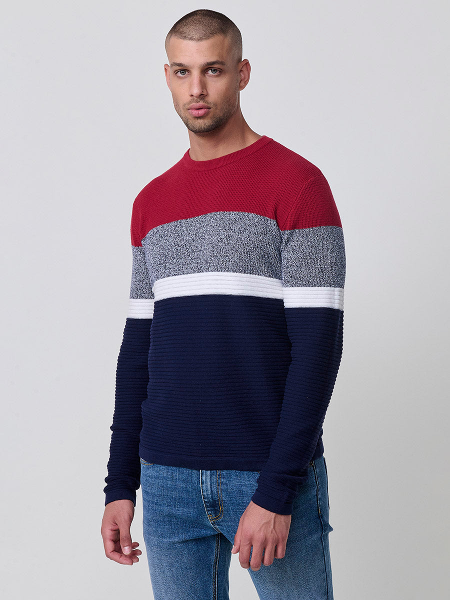 Jersey Punto Hombre Rayas Color Block Cuello Redondo – Koroshi 2521TR13
