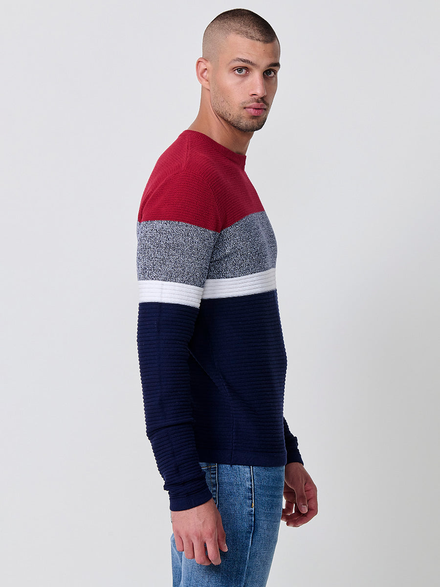 Jersey Punto Hombre Rayas Color Block Cuello Redondo – Koroshi 2521TR13