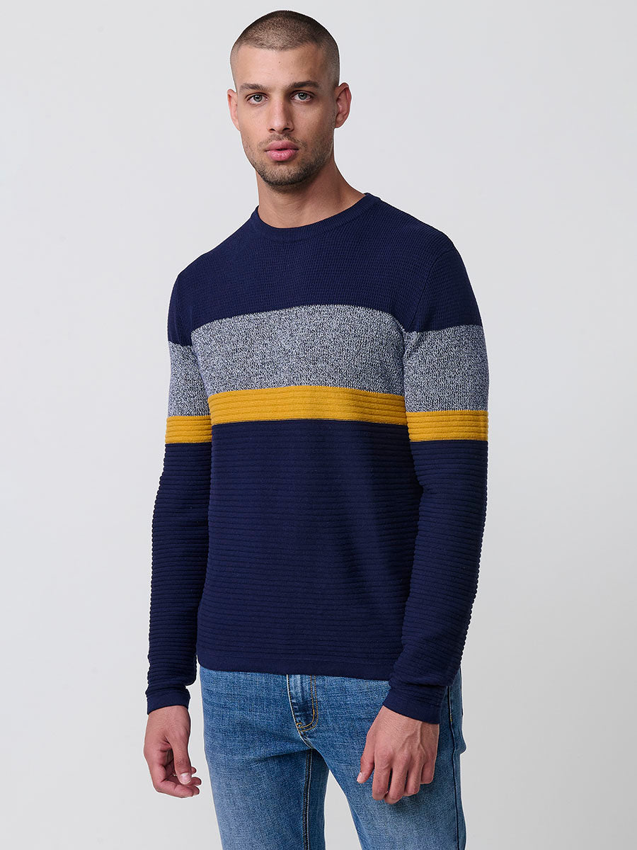 Jersey Punto Hombre Rayas Color Block Cuello Redondo – Koroshi 2521TR13