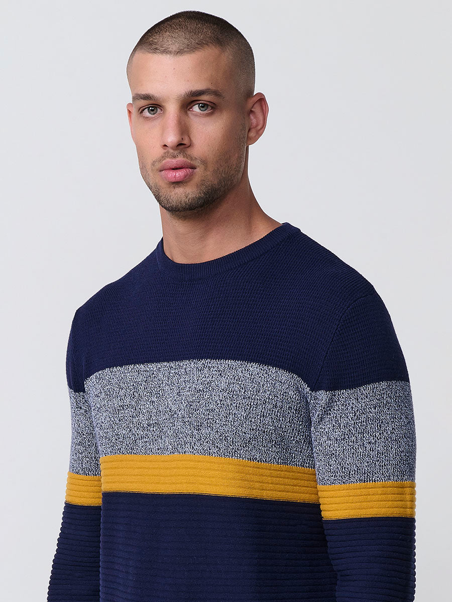 Jersey Punto Hombre Rayas Color Block Cuello Redondo – Koroshi 2521TR13