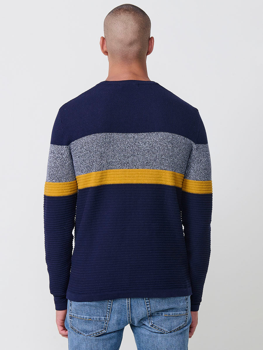 Jersey Punto Hombre Rayas Color Block Cuello Redondo – Koroshi 2521TR13