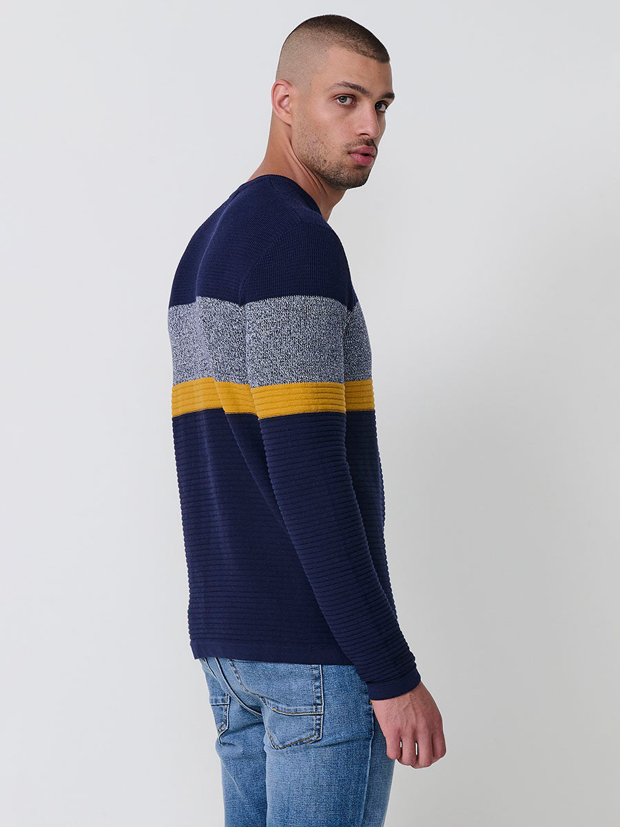 Jersey Punto Hombre Rayas Color Block Cuello Redondo – Koroshi 2521TR13