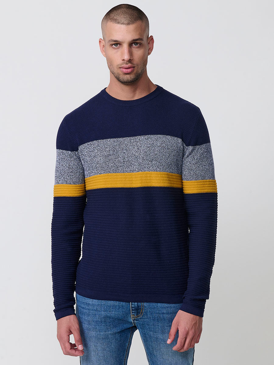 Jersey Punto Hombre Rayas Color Block Cuello Redondo – Koroshi 2521TR13