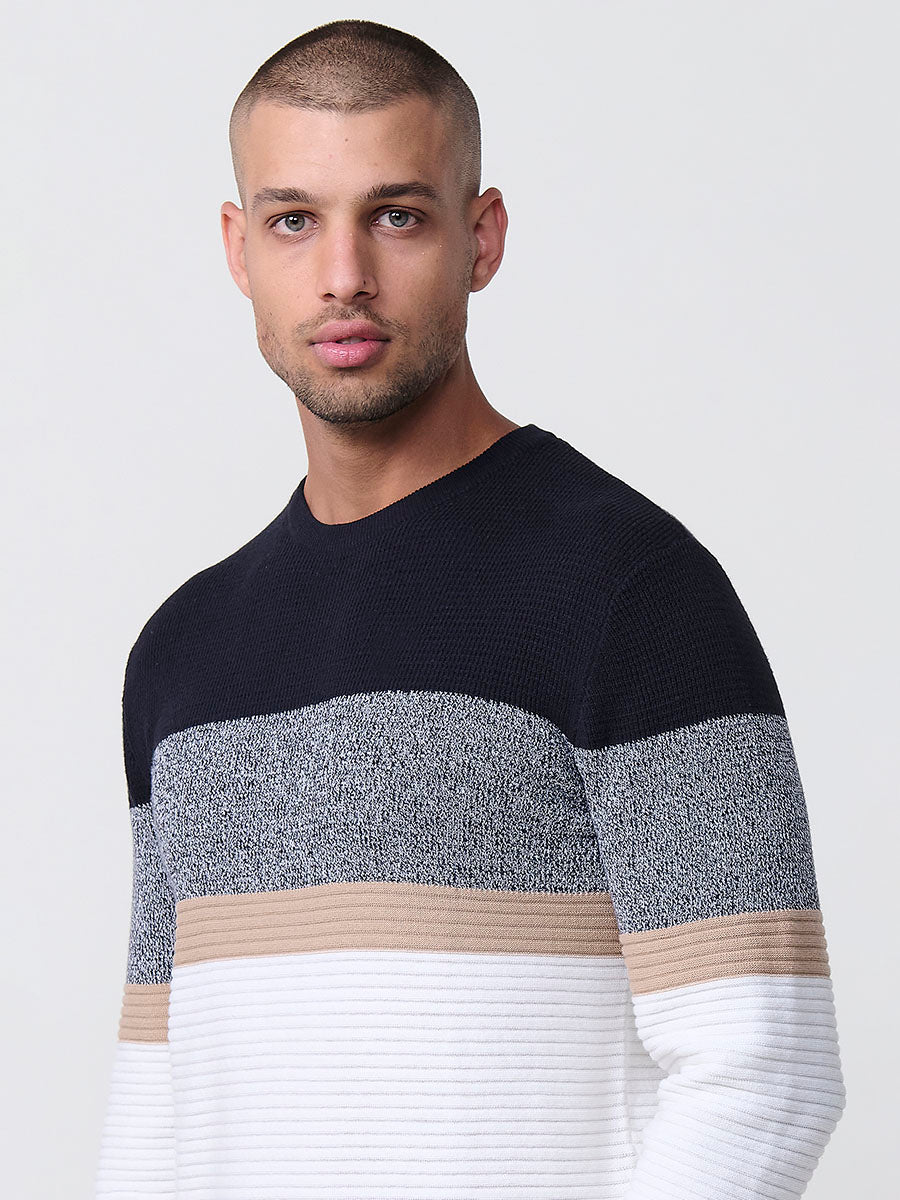 Jersey Punto Hombre Rayas Color Block Cuello Redondo – Koroshi 2521TR13
