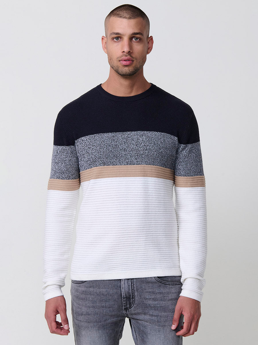Jersey Punto Hombre Rayas Color Block Cuello Redondo – Koroshi 2521TR13