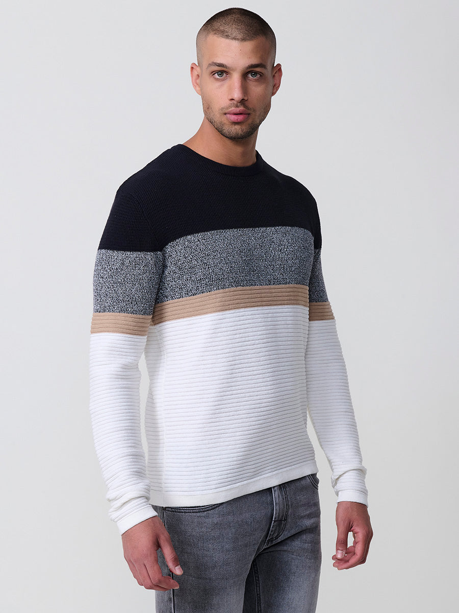 Jersey Punto Hombre Rayas Color Block Cuello Redondo – Koroshi 2521TR13
