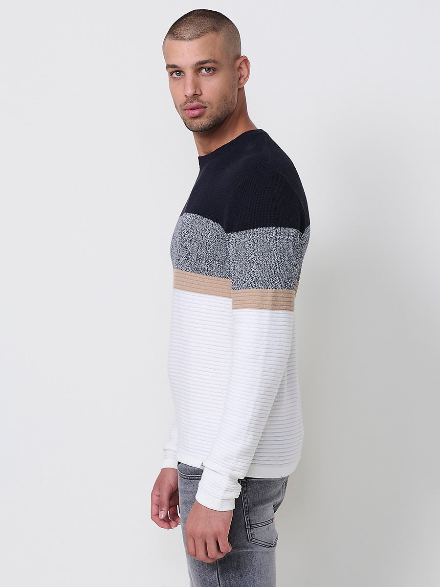 Jersey Punto Hombre Rayas Color Block Cuello Redondo – Koroshi 2521TR13