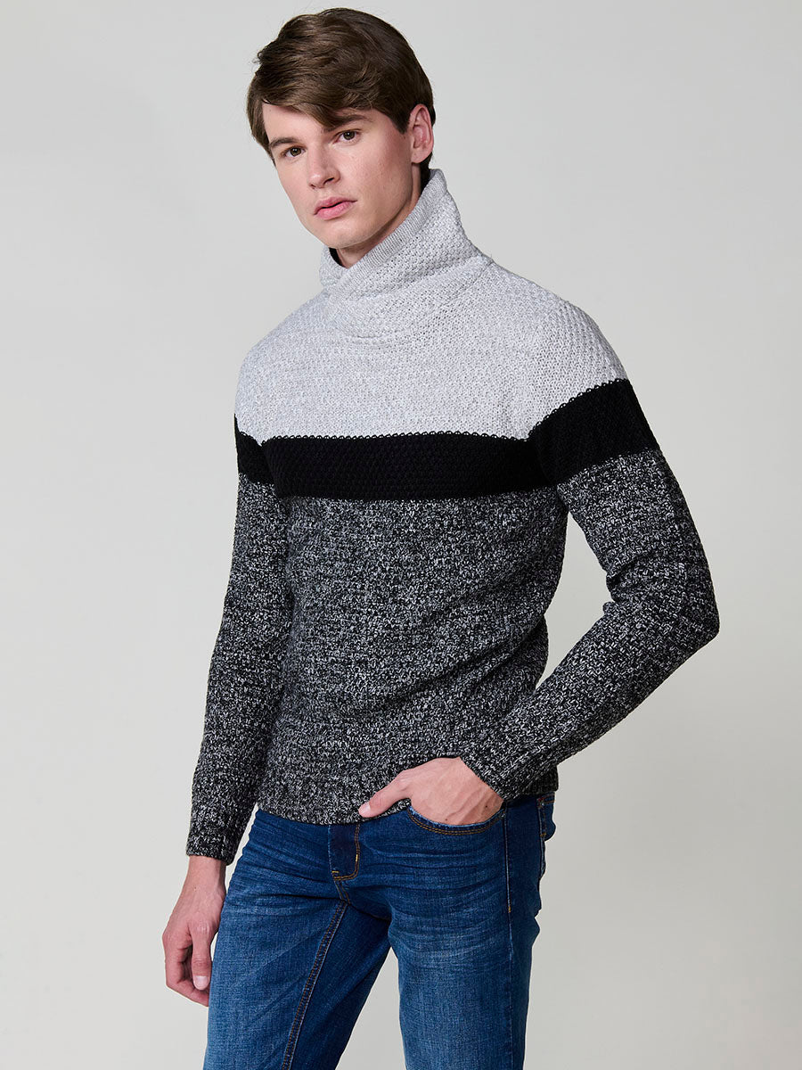 Jersey Punto Hombre Cuello Alto Cruzado Color Block – Koroshi 2521TR30