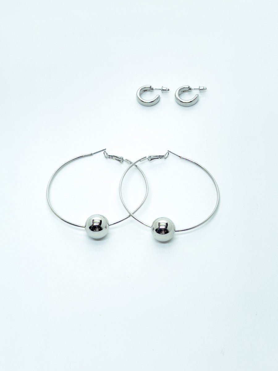 Set de Pendientes Aro Mujer Grande y Pequeño – Koroshi Plateado