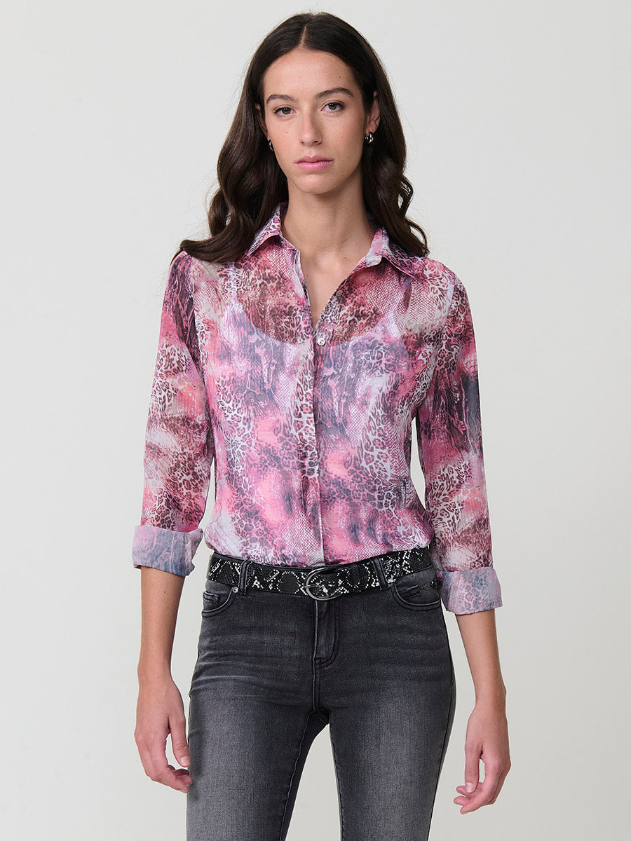 Camisa Mujer Chifón Estampado Animal Manga Larga – Koroshi Multicolor