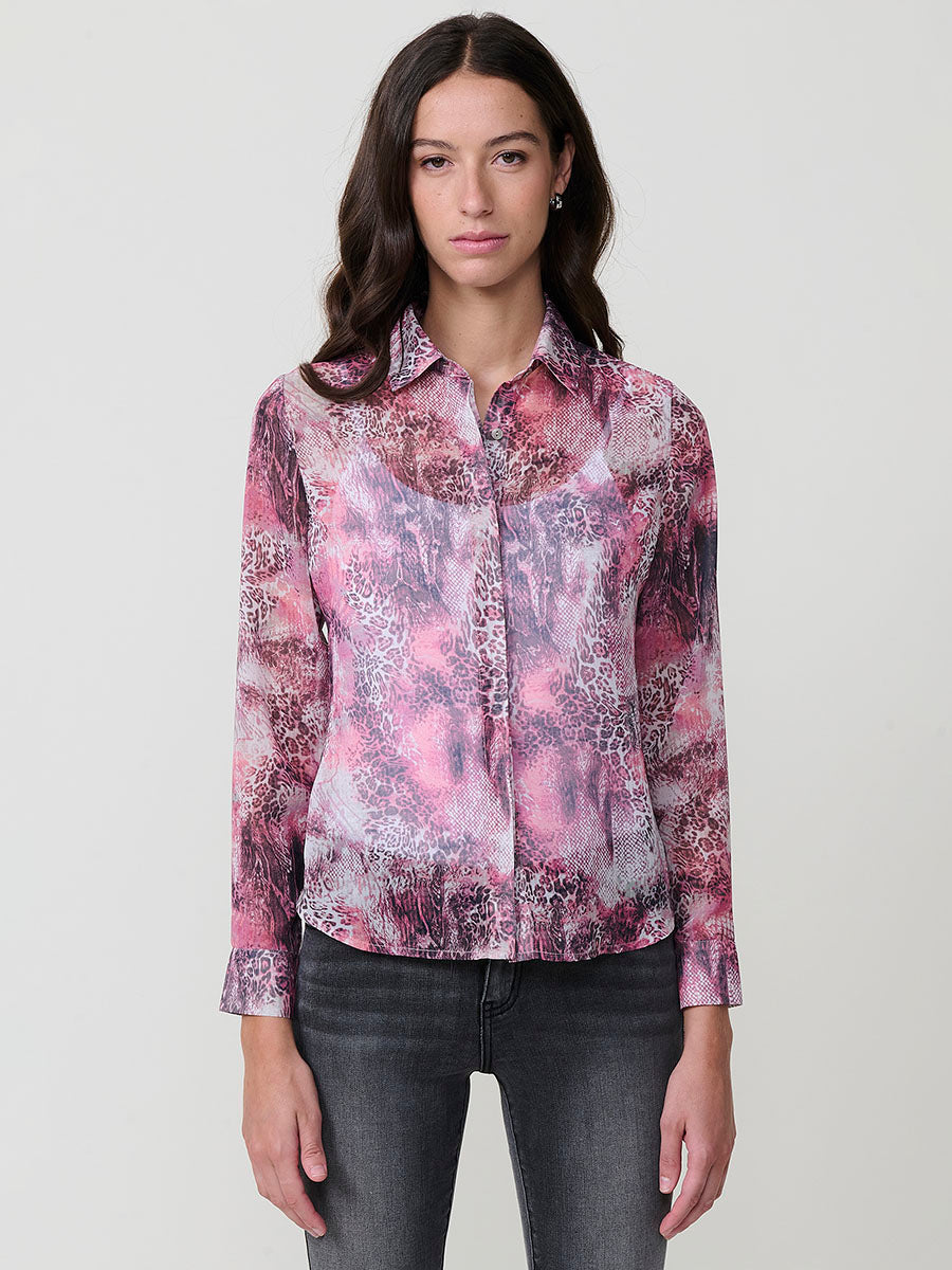 Camisa Mujer Chifón Estampado Animal Manga Larga – Koroshi Multicolor