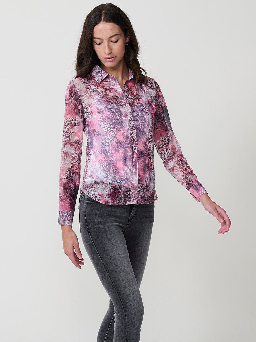 Camisa Mujer Chifón Estampado Animal Manga Larga – Koroshi Multicolor