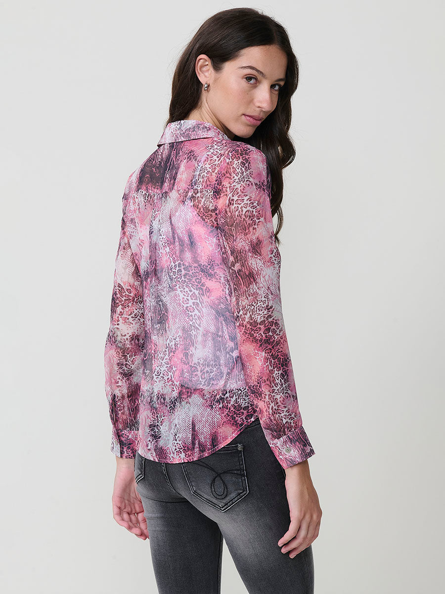 Camisa Mujer Chifón Estampado Animal Manga Larga – Koroshi Multicolor
