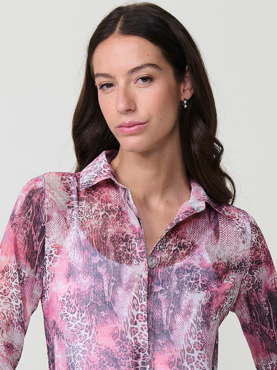 Camisa Mujer Chifón Estampado Animal Manga Larga – Koroshi Multicolor