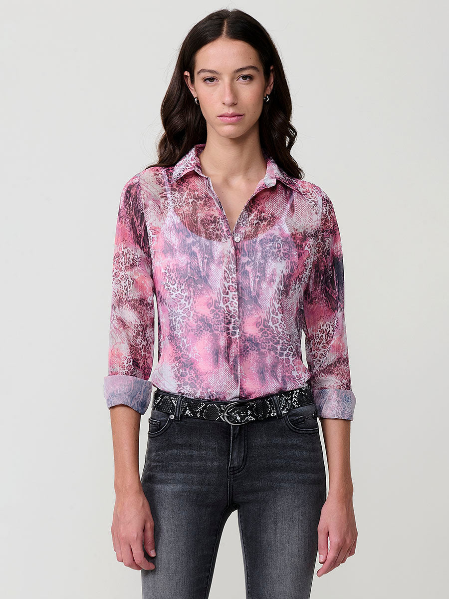 Camisa Mujer Chifón Estampado Animal Manga Larga – Koroshi Multicolor