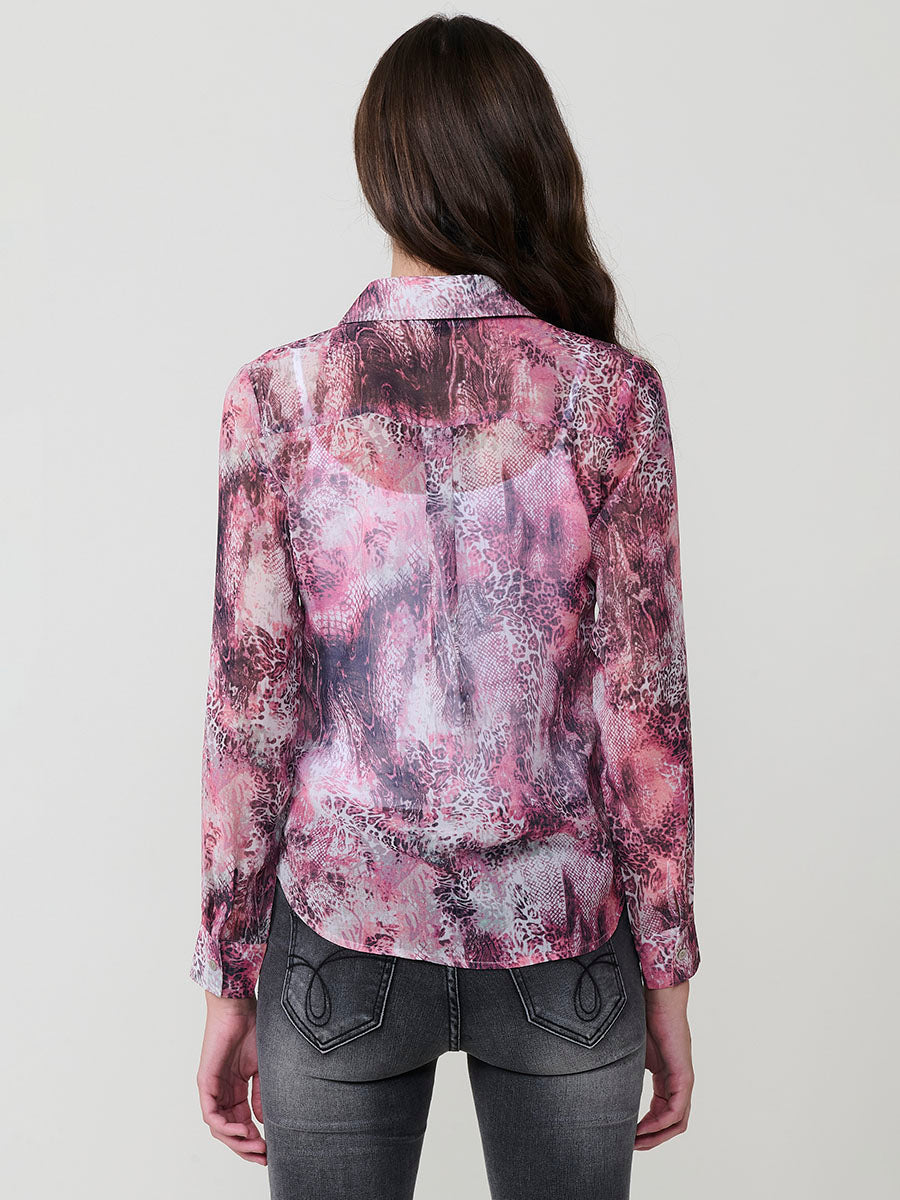 Camisa Mujer Chifón Estampado Animal Manga Larga – Koroshi Multicolor
