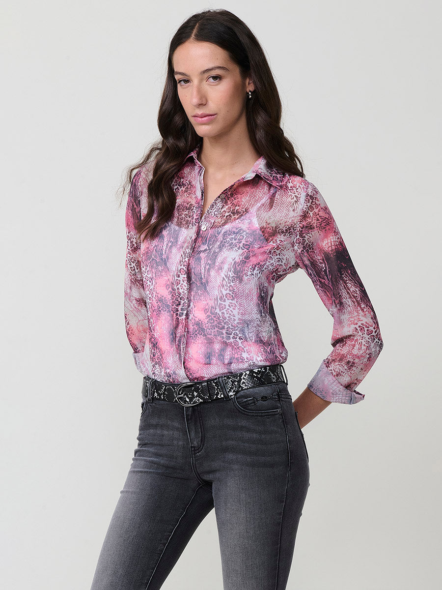 Camisa Mujer Chifón Estampado Animal Manga Larga – Koroshi Multicolor