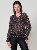 Blusa manga larga mujer semitransparente estampado floral , escote pico y puños engomados.