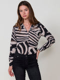 Camisa Mujer Satinada Estampado Animal Cuello Camisero – Koroshi Negro
