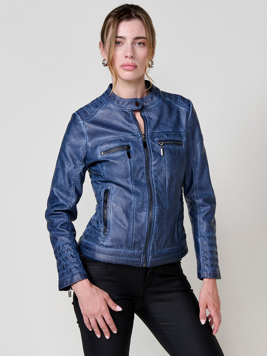 Chaqueta Biker Mujer Efecto Piel Acolchada Cuello Mao – Koroshi 2522JA16