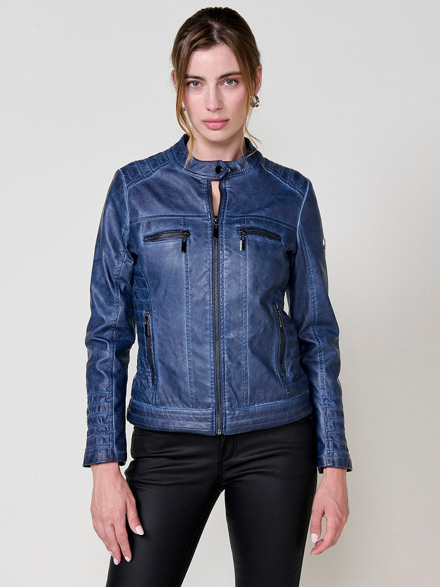 Chaqueta Biker Mujer Efecto Piel Acolchada Cuello Mao – Koroshi 2522JA16