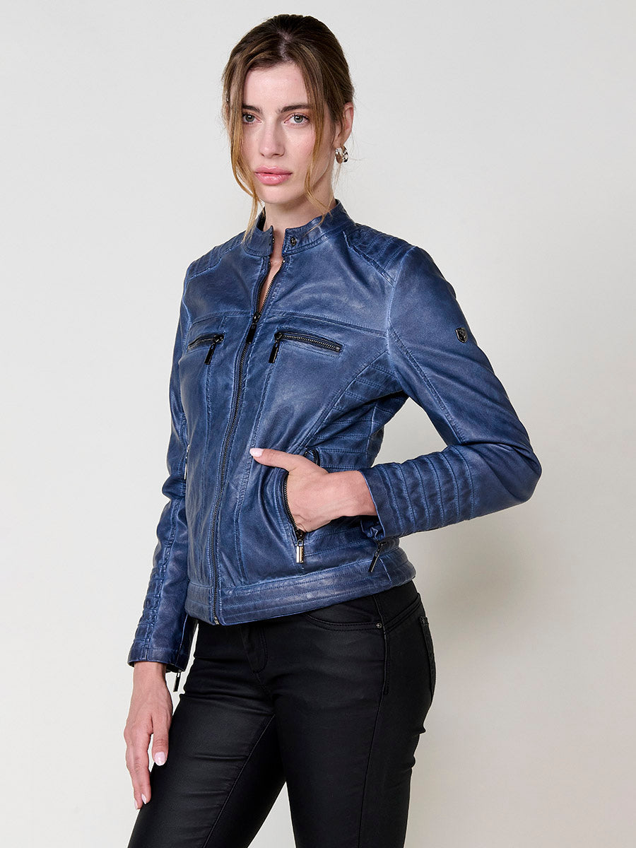 Chaqueta Biker Mujer Efecto Piel Acolchada Cuello Mao – Koroshi 2522JA16